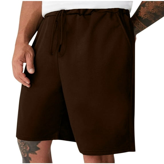 IYTR Mens Athletic Shorts Drawstring Elastic Waist Shorts Straight Shorts With Pocket Exercise Fitness Home Half Shorts Summer Solid Color Brown L