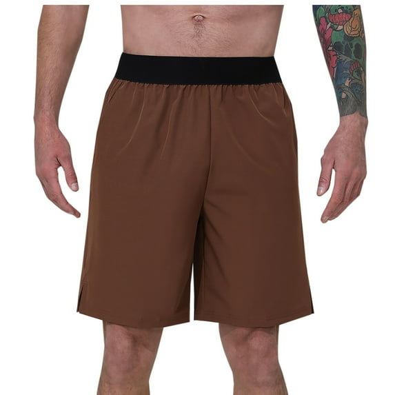 IYTR Mens Athletic Shorts Solid Color Elastic Waist Shorts Pants Breathable Sports Pants Lightweight Quick Dry Running Fitness Shorts Brown S