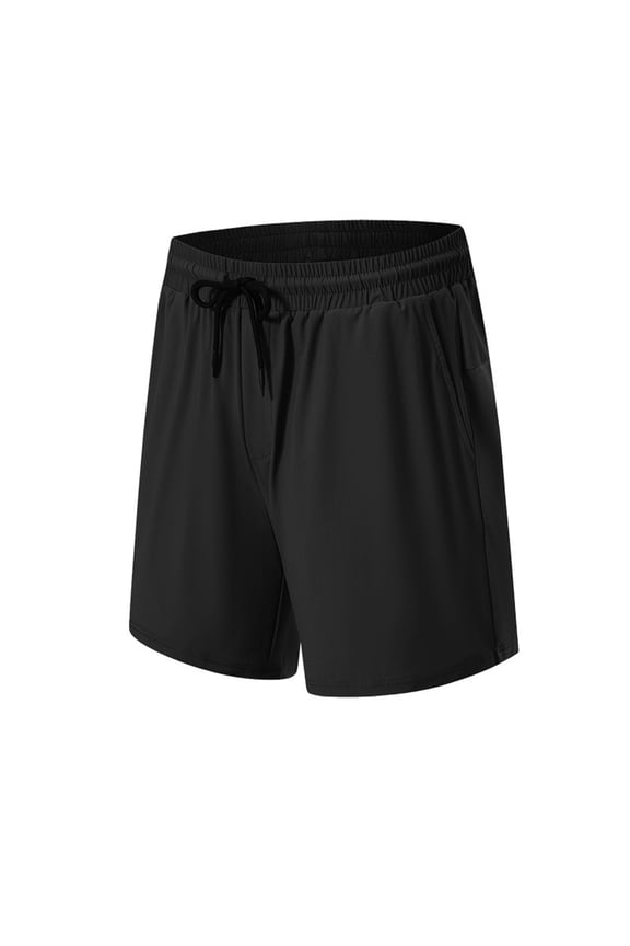 Mens Athletic Shorts Straight Shorts With Pocket Summer Solid Color Casual Running Training Shorts Drawstring Elastic Waist Shorts Black M