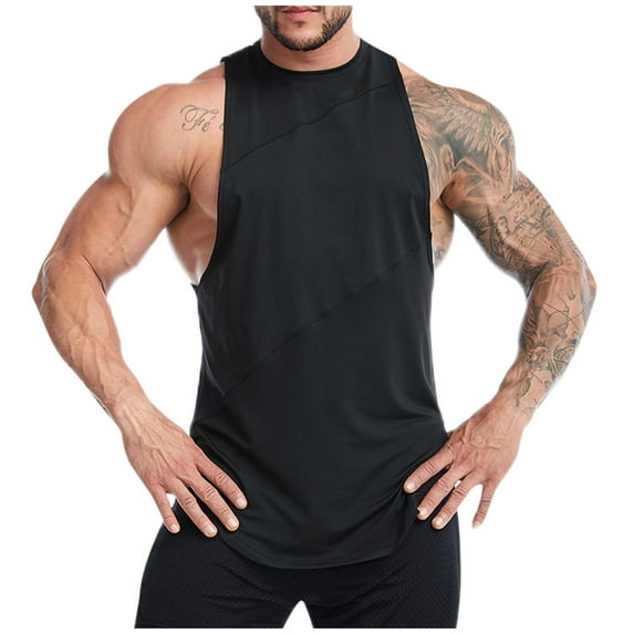 IYTR Mens Athletic Tank Tops Classic Comfortable Beach Tee Shirts Casual Solid Color Summer Comfy Round Neck Sleeveless T Shirts Black XXXL