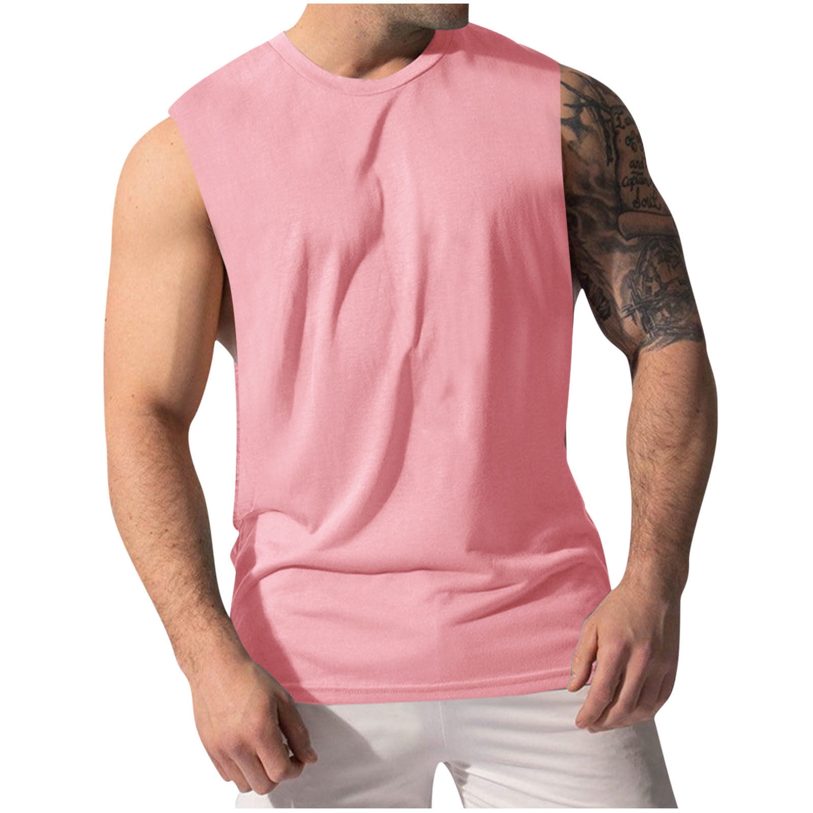 IYTR Mens Athletic Tee Shirts Casual Solid Color Summer Sleeveless T ...
