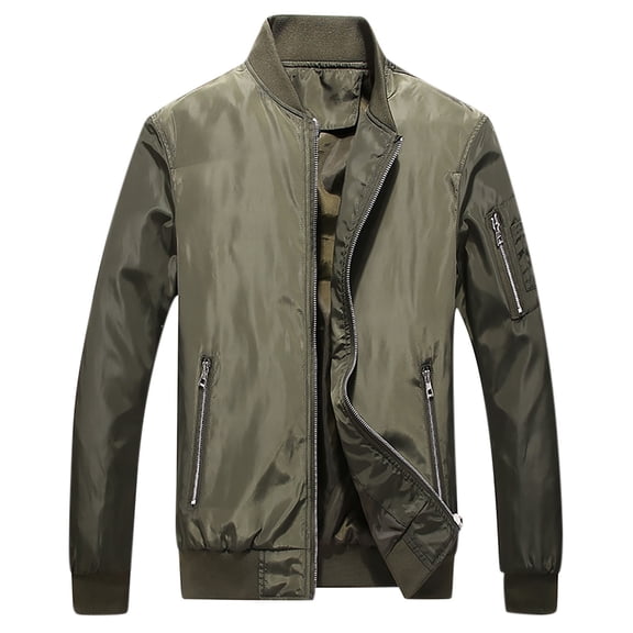 IYTR Mens Baseball Jackets Solid Color Long Sleeve Jacket Loose Outwear Overcoat with Pocket Zipper Stand-up Collar Army Green XXXXL