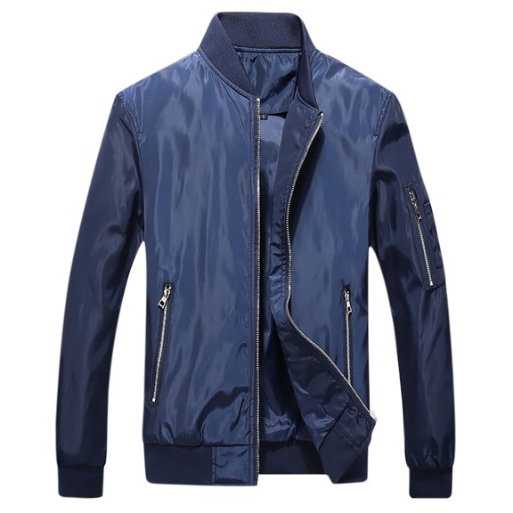 IYTR Mens Baseball Jackets Solid Color Long Sleeve Jacket Loose Outwear Overcoat with Pocket Zipper Stand-up Collar Dark Blue XXXXXL