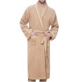 thumbnail image 1 of IYTR Mens Bathrobe Solid Color Shawl Collar Robe With Belt Pocket Knee Length Long Robe Coffee L, 1 of 6