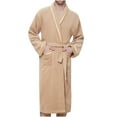 thumbnail image 1 of IYTR Mens Bathrobe Solid Color Shawl Collar Robe With Belt Pocket Knee Length Long Robe Coffee M, 1 of 6