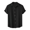 thumbnail image 1 of IYTR Mens Beach Shirts Solid Color T-shirts Short Sleeve Button Turndown Collar Shirts Comfy Linen Shirts Black M, 1 of 6