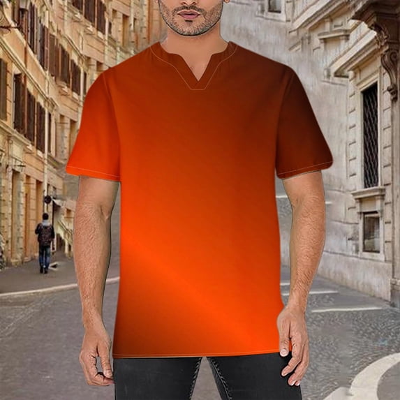 IYTR Mens Beach Shirts Summer Fashion Gradient Color Short Sleeve T Shirts Casual Pullover V Neck Tee Shirts Loose Sports Fitness Shirts Multicolor XXXXL