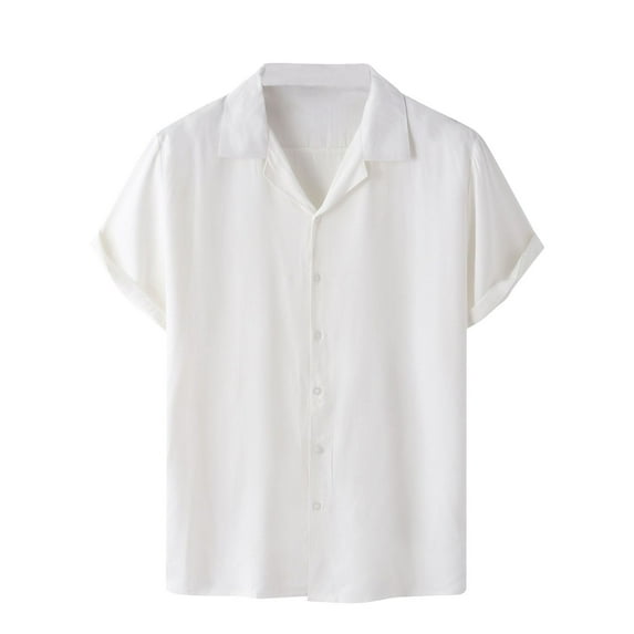 IYTR Mens Beach Shirts Summer Fashion Solid Color Short Sleeve T Shirts Button Up Lapel Relaxed Fit Hawaiian Vacation Shirts Casual Comfy White XXL