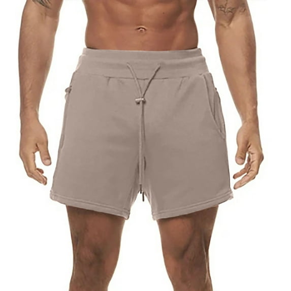 IYTR Mens Beach Shorts Casual Athletic Shorts Summer Solid Color Straight Shorts With Multi Pockets Drawstring Elastic Waist Shorts Coffee M