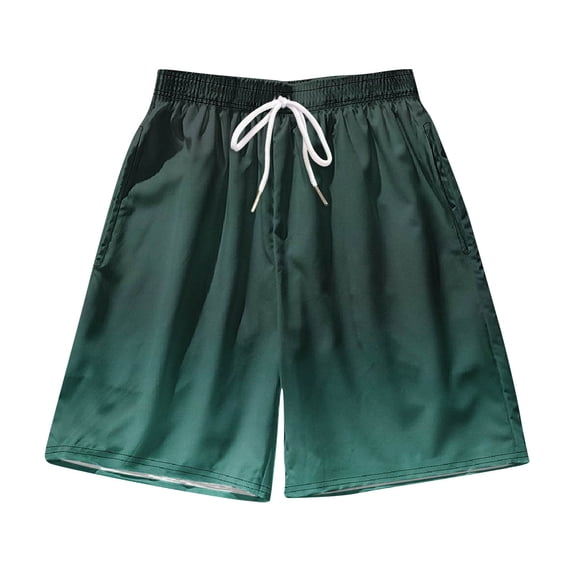 IYTR Mens Beach Shorts Drawstring Elastic Waist Shorts Summer Gradient Color Plus Size Loose Shorts Relaxed Workout Shorts Green XL