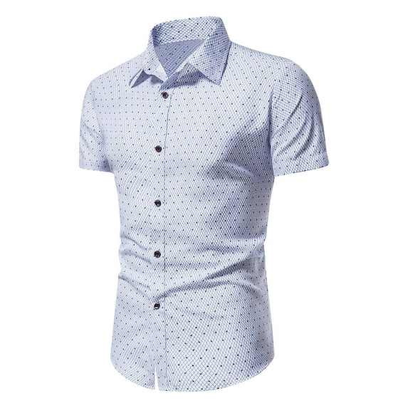 IYTR Mens Business Shirts Summer Comfy Solid Color Fashion Short Sleeve T Shirts Button Up Turndown Collar Casual Lightweight Comfortable Daily Work Shirts White L
