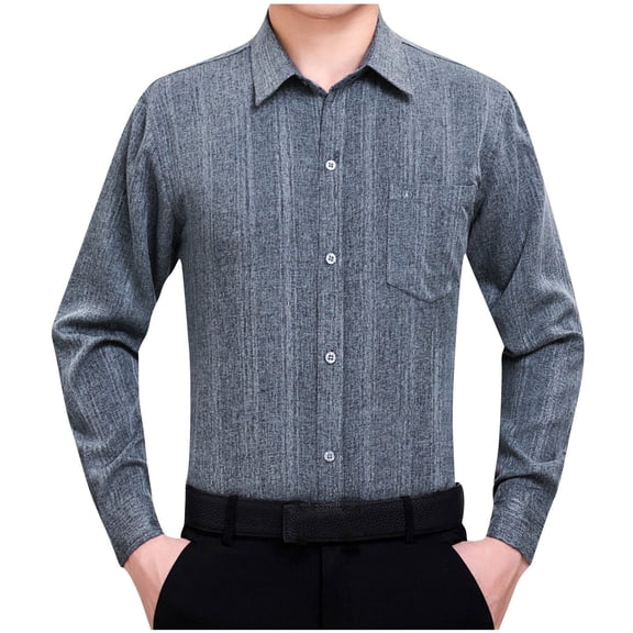 IYTR Mens Button Up Shirts Long Sleeve Cotton Linen Shirt Lapel Tshirts with Pocket Lightweight Solid Color Leisure Spring Clothes Loose Fit Shirt (Gray,L)
