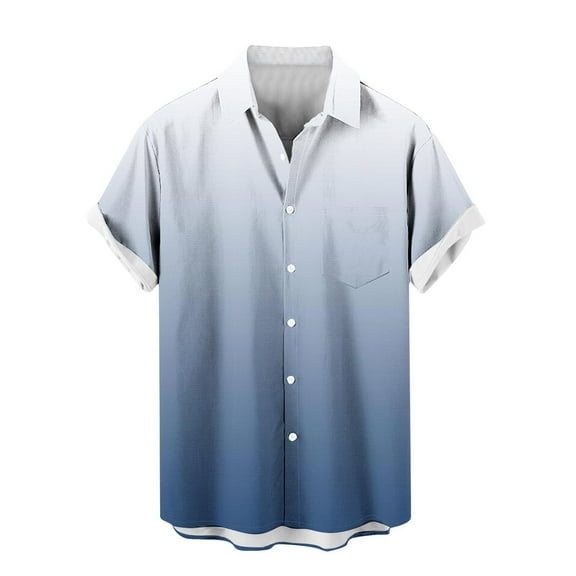 IYTR Mens Button Up Shirt Summer Vacation Shirts Gradient Short Sleeve Hawaiian Shirt Casual Beach Blouse (Navy,S)