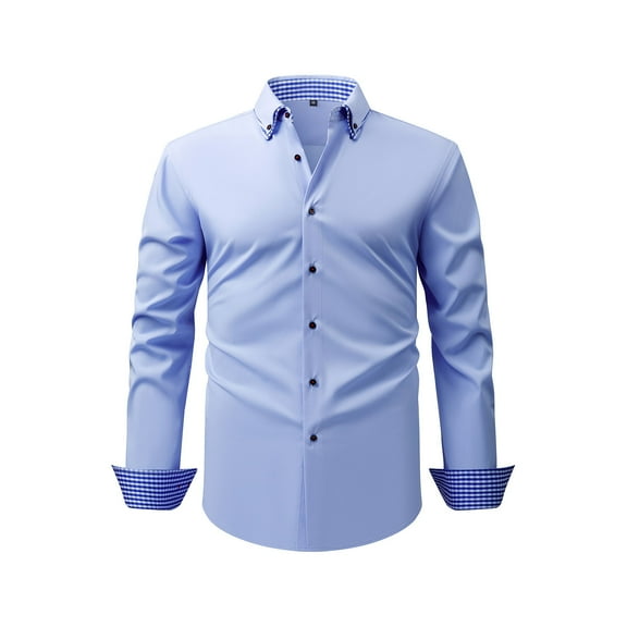 IYTR Mens Button Up Shirts Long Sleeve Business Casual Stylish Lapel Work Office Dress Shirt (Light Blue,M)