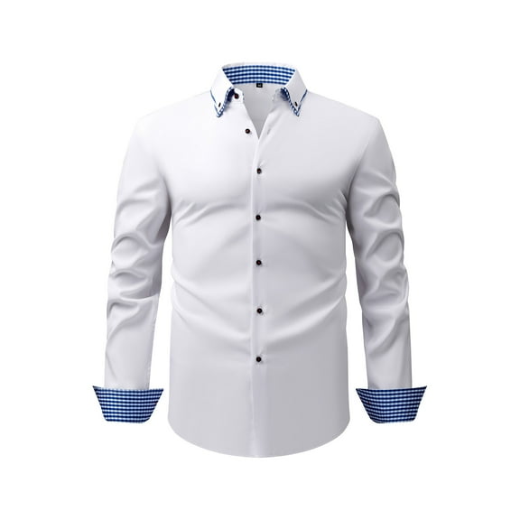 IYTR Mens Button Up Shirts Long Sleeve Business Casual Stylish Lapel Work Office Dress Shirt (White,XXXL)