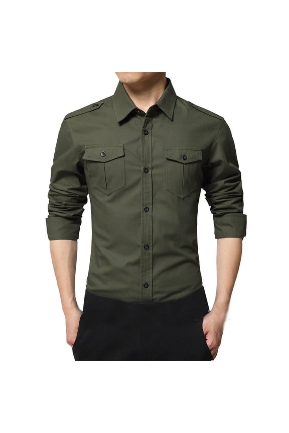 Mens Button Up Shirts Long Sleeve Turndown Collar Tshirts Spring Clothes Lightweight Solid Color Leisure Loose Fit Shirt (Army Green,XXL)