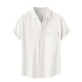 thumbnail image 1 of IYTR Mens Button Up Shirts Short Sleeve Cotton Linen T-Shirts Summer Casual Lapel Shirt Work Dress Shirt (White,M), 1 of 8
