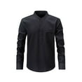 thumbnail image 1 of IYTR Mens Button Up Work Pullover Casual Round Neck Long Sleeve Tops Trendy Business Office Shirts with Chest Pocket (Black,L), 1 of 8