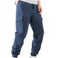 IYTR Mens Cargo Pants Elastic Waist Drawstring Casual Joggers Athletic Baggy Straight Pants Solid Lounge Pocket Trouser Navy M