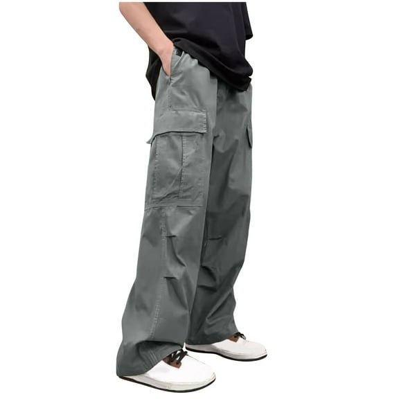 IYTR Mens Cargo Pants Multiple Pockets Outdoor Straight Cargo Pants Solid Color Sweatpants Casual Fashion Hiking Baggy Pants Comfy Trousers (Dark Gray,M)