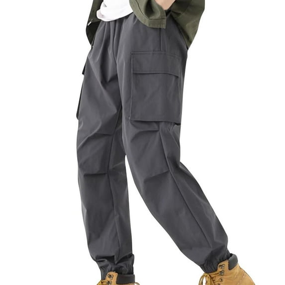 IYTR Mens Cargo Pants Outdoors Drawstring Jogger Pants with Pocket Comfy Sweatpants Casual Fashion Baggy Pants Hiking Solid Color Trousers (Gray,XXXL)