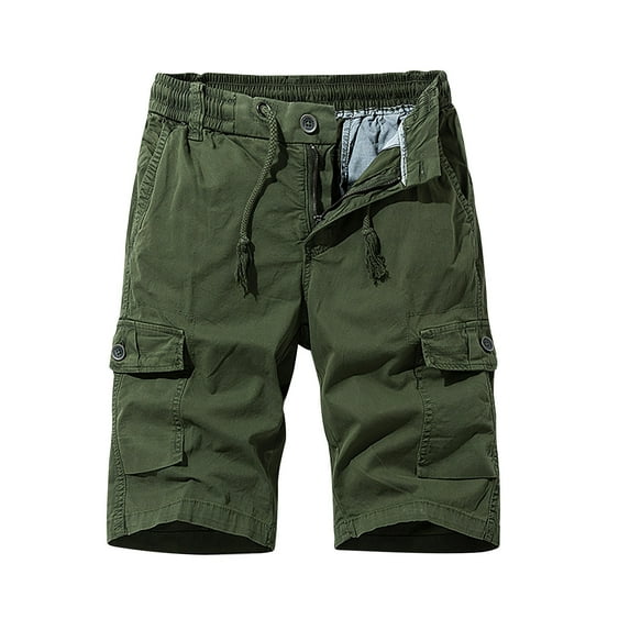 IYTR Mens Cargo Shorts Drawstring Elastic Waist Cargo Shorts Zipper Button Multi-Pockets Sport Shorts Solid Color Summer Workout Shorts Outdoor Hiking Shorts (Army Green,XXL)