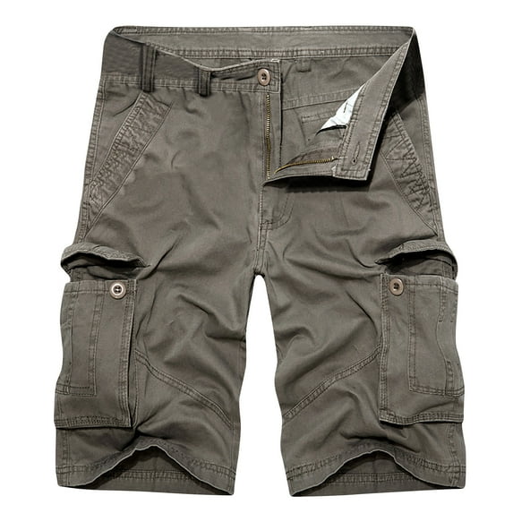 IYTR Mens Cargo Shorts Elastic Waist Button Zipper Cargo Pants with Pocket Hiking Shorts Casual Sweatpants Solid Color Summer Athletic Shorts Outdoor Shorts (Green,L)
