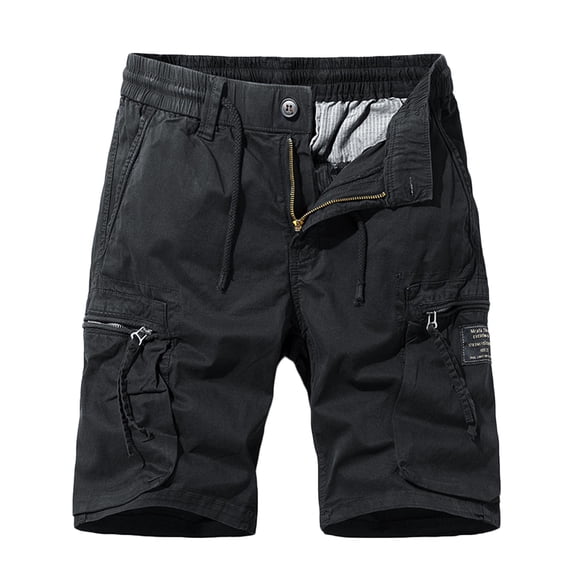 IYTR Mens Cargo Shorts Elastic Waist Zipper Button Sports Cargo Shorts Multi-Pockets Casual Solid Color Workout Shorts Outdoor Hiking Shorts Sweatpants Summer Shorts (Black,S)