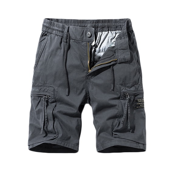 IYTR Mens Cargo Shorts Elastic Waist Zipper Button Sports Cargo Shorts Multi-Pockets Casual Solid Color Workout Shorts Outdoor Hiking Shorts Sweatpants Summer Shorts (Dark Gray,L)
