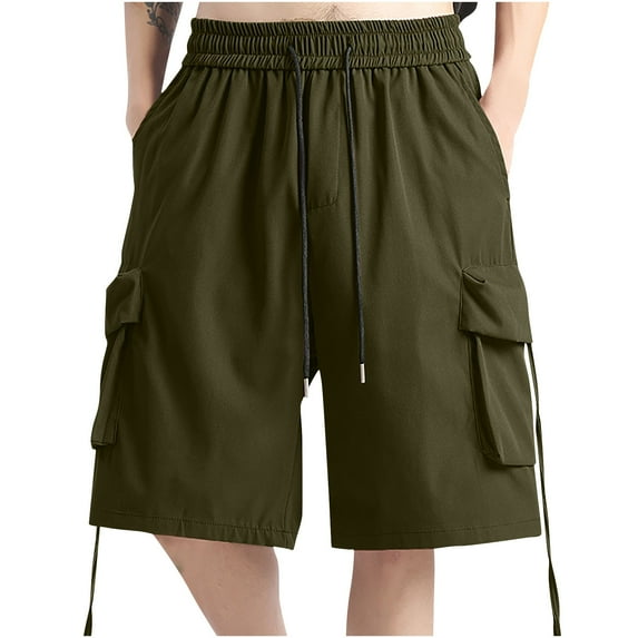 IYTR Mens Cargo Shorts Loose Sport Fitness Cargo Shorts Summer Solid Color Drawstring Elastic Waist Shorts Relaxed Straight Shorts Green XXXXXL