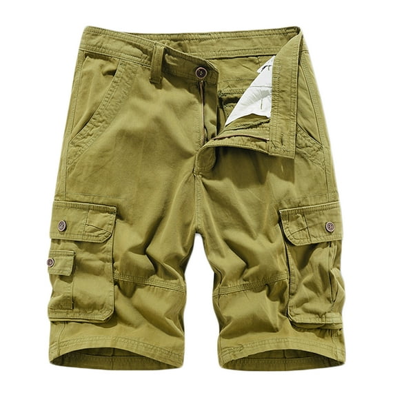 IYTR Mens Cargo Shorts Multi-Pockets Zipper Button Sports Cargo Shorts Hiking Shorts Solid Color Athletic Shorts Casual Outdoor Sweatpants Summer Shorts (Khaki,XXXXL)