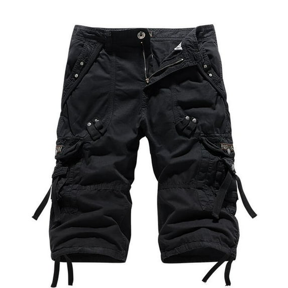 IYTR Mens Cargo Shorts Solid Color Multi Pockets Summer Zipper Button Shorts Pants Casual Outdoor Tactical Short Pants Lightweight Military Hiking Shorts With No Belt Black XXXXL