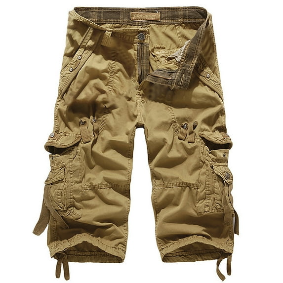 IYTR Mens Cargo Shorts Solid Color Multi Pockets Summer Zipper Button Shorts Pants Casual Outdoor Tactical Short Pants Lightweight Military Hiking Shorts With No Belt Khaki XXXXL