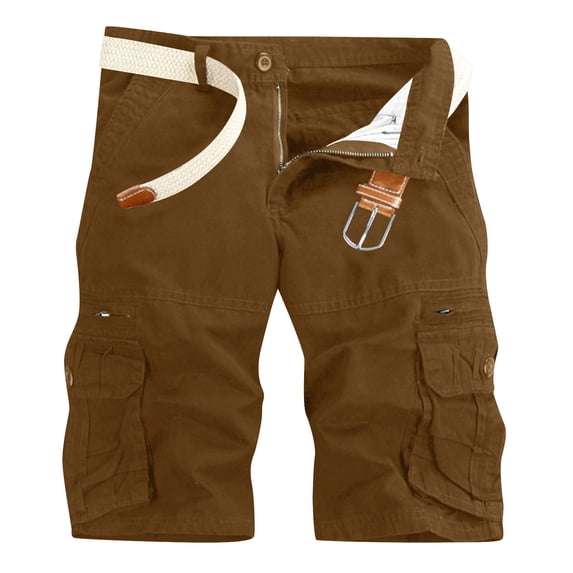 IYTR Mens Cargo Shorts Solid Color Work Shorts Multi Pocket Casual Workout Pants Loose Outdoor Short Pants with No Belt (Brown,XL)