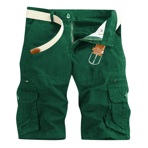 IYTR Mens Cargo Shorts Solid Color Work Shorts Multi Pocket Casual Workout Pants Loose Outdoor Short Pants with No Belt (Green,M)