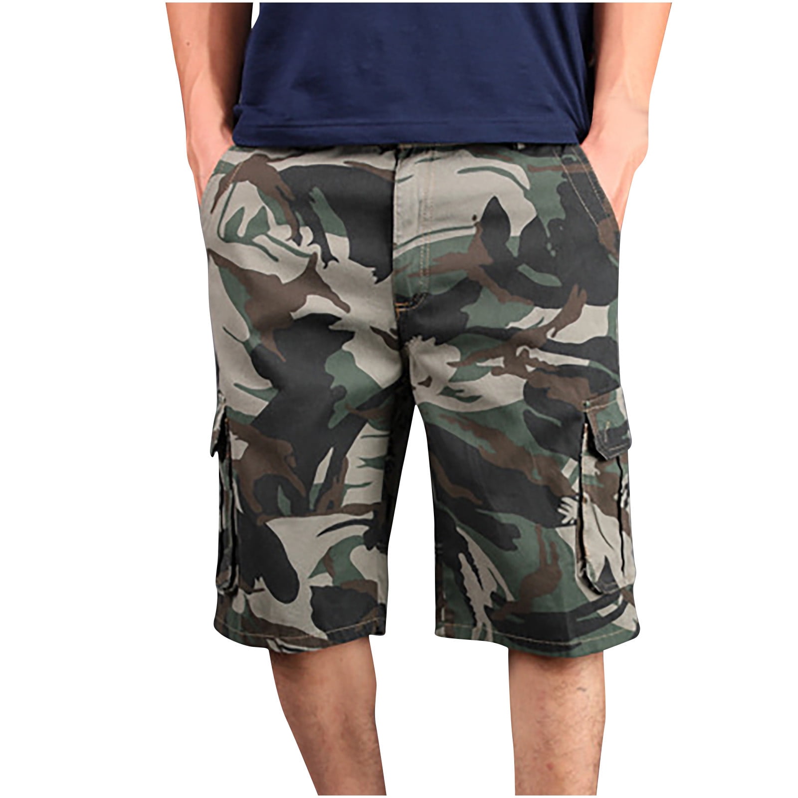 FOURSTEEDS Women's Cotton Cargo Shorts - Loose Fit, Drawstring Waist, Multi-Pockets (Army Green, Size 12)