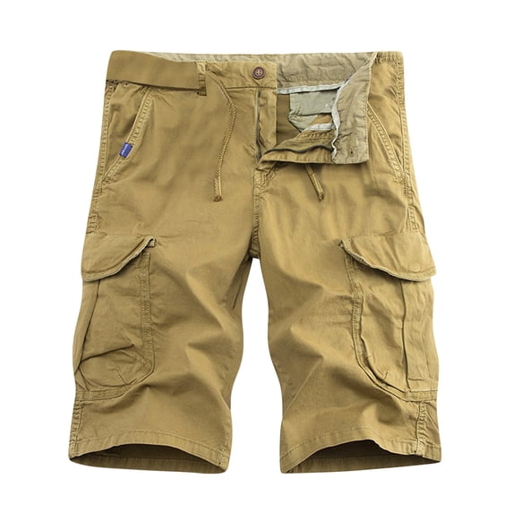 IYTR Mens Cargo Shorts Zipper Button Multi-Pockets Sports Cargo Pants Summer Athletic Shorts Casual Hiking Shorts Sweatpants Solid Color Outdoor Shorts (Khaki,XXL)