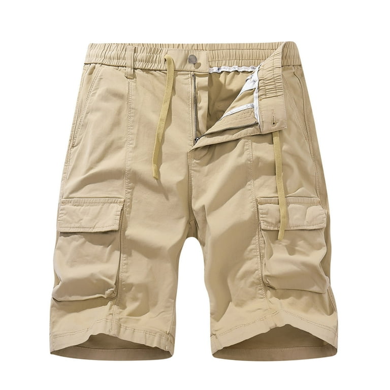 IYTR Mens Cargo Shorts Zipper Button Cargo Shorts with Pocket Outdoor Casual Hiking Shorts Sweatpants Solid Color Summer Athletic Shorts Khaki XXXXL Walmart