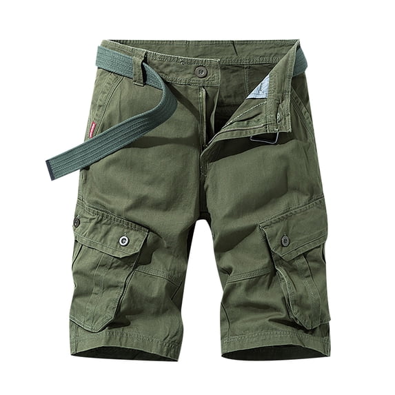 IYTR Mens Cargo Shorts Zipper Button with Pocket Sports Shorts Casual Outdoor Hiking Shorts Sweatpants Solid Color Athletic Shorts Summer Shorts (Green 32)