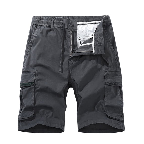 IYTR Mens Cargo Shorts Zipper Button Pockets Drawstring Elastic Waist Cropped Cargo Shorts Sweatpants Solid Color Summer Athletic Shorts Outdoor Casual Hiking Shorts (Dark Gray,XXXL)