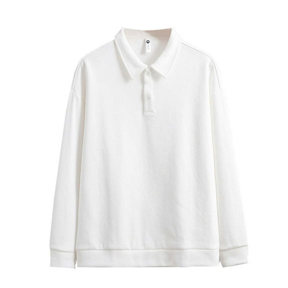 IYTR Mens Casual Basic Knit Shirt Fall Classic Long Sleeve Thermal Cotton Top Collared Button Work Shirts (White,XXL)