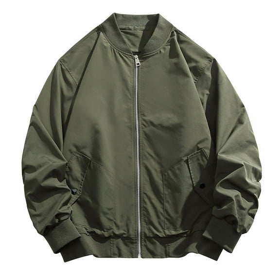 IYTR Mens Casual Coat with Pockets Full Zip Up Jackets Solid Outerwear Running Jacket Fall Spring Long Sleeve Coats (Army Green,XXXL)