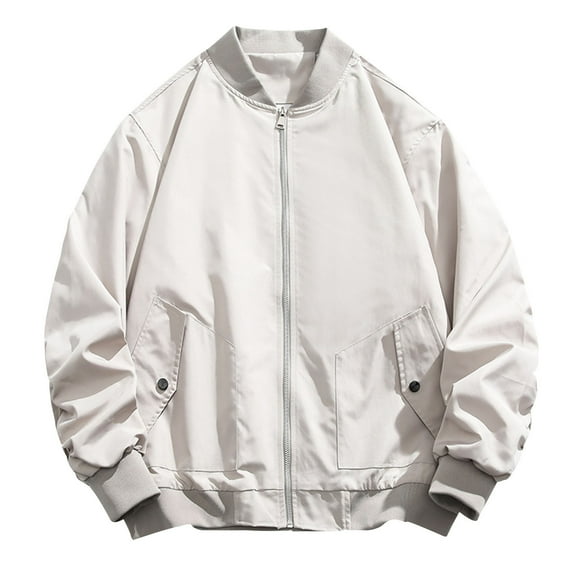 IYTR Mens Casual Coat with Pockets Full Zip Up Jackets Solid Outerwear Running Jacket Fall Spring Long Sleeve Coats (Beige,XXXL)