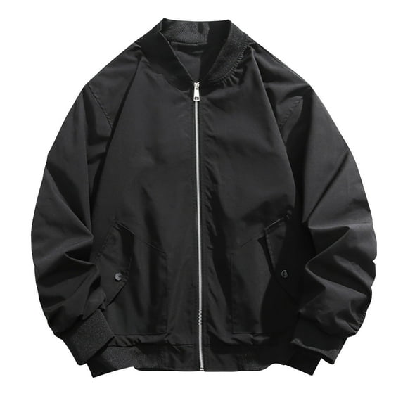 IYTR Mens Casual Coat with Pockets Full Zip Up Jackets Solid Outerwear Running Jacket Fall Spring Long Sleeve Coats (Black,XL)