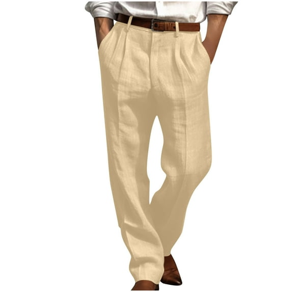 IYTR Mens Casual Dress Pants Straight Leg Pleated Baggy Pants Solid Color Leisure Yoga Beach Work Dress Pant Trouser (Beige,M)