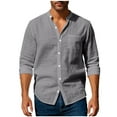 thumbnail image 1 of IYTR Mens Casual Long Sleeve Shirts Button Pocket Shirts V-Neck Leisure Loose Fit Spring Clothes Lightweight Solid Color Shirt (Dark Gray,XL), 1 of 5
