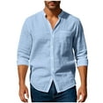 thumbnail image 1 of IYTR Mens Casual Long Sleeve Shirts Button Pocket Shirts V-Neck Leisure Loose Fit Spring Clothes Lightweight Solid Color Shirt (Light Blue,L), 1 of 5