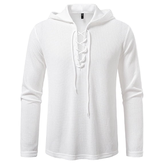 IYTR Mens Casual Long Sleeve Shirts Hooded Drawstring Shirts Lightweight Hooded Leisure Solid Color Loose Fit Spring Clothes Shirt (White,XXL)
