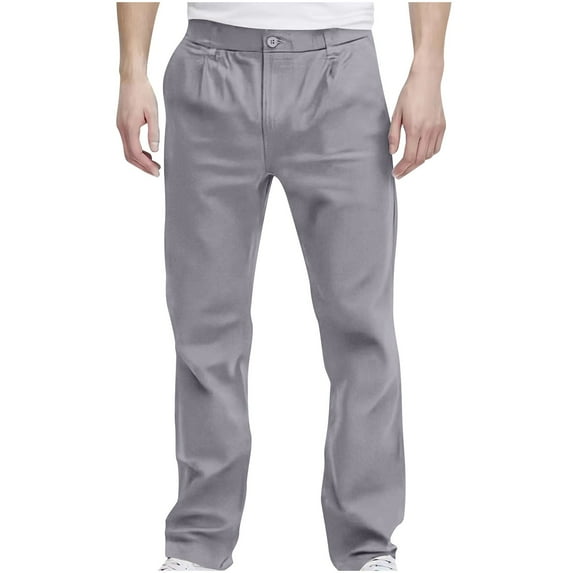 IYTR Mens Casual Pants Button Zipper Comfy Workout Trousers with Pockets Solid Color Straight Leg Pants Gray L