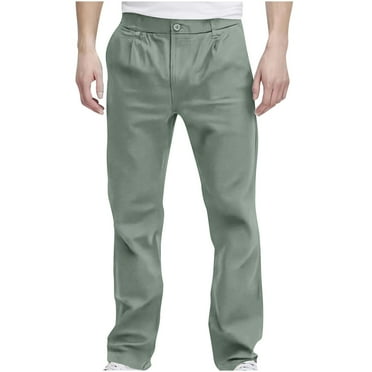 IYTR Mens Casual Pants Button Zipper Comfy Workout Trousers with Pockets Solid Color Straight Leg Pants Green L